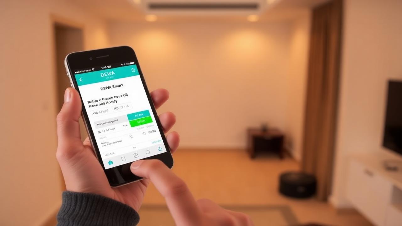 Dubai tenant requesting DEWA final bill and refund on the DEWA Smart app on the day of apartment move-out.