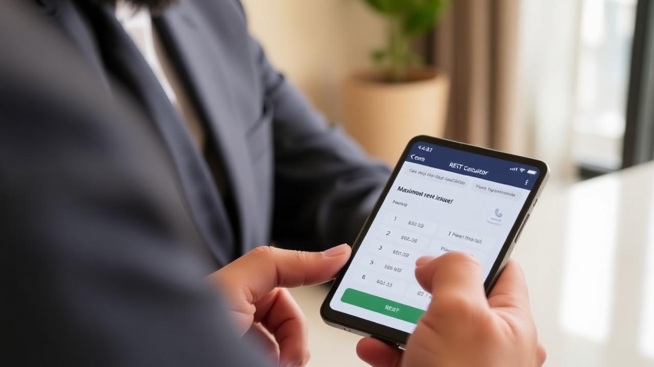 Dubai landlord using RERA rent calculator on Dubai REST app to check maximum lawful rent increase for a Marina apartment.
